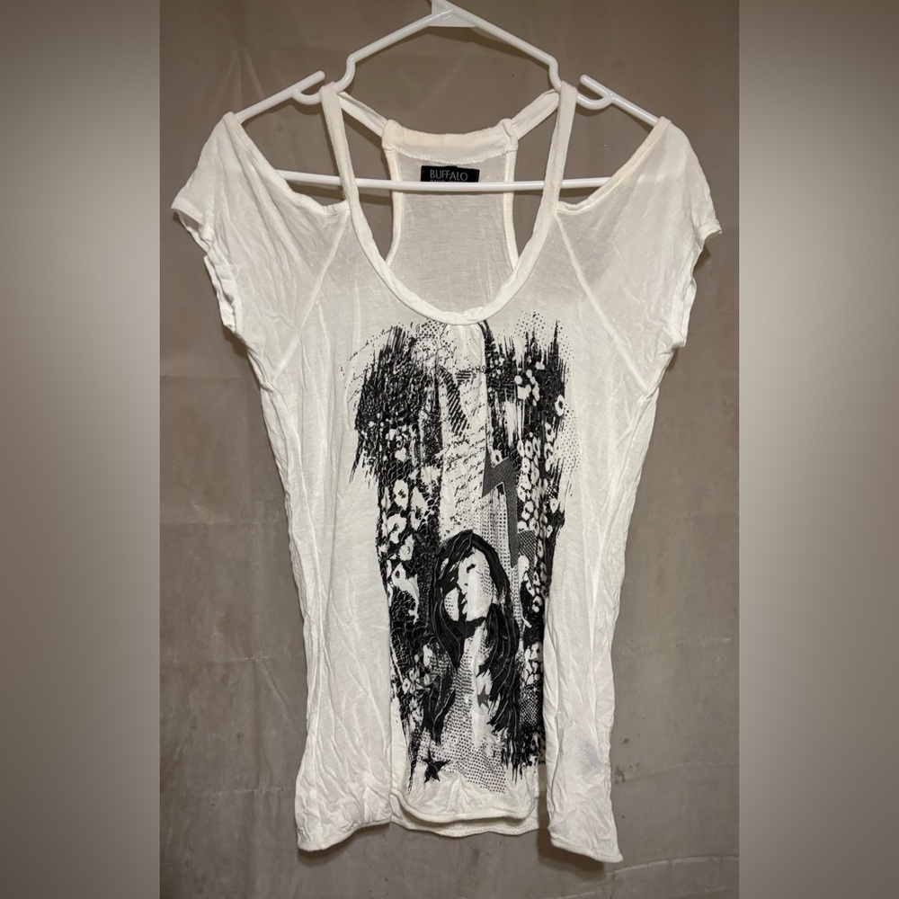 Vintage-Buffalo-David Bitton-B&W Art- Cold Shoulder-100%Viscose-Small